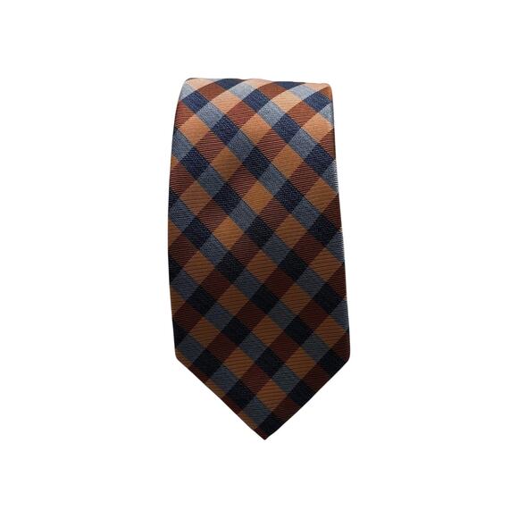 NAUTICA Vintage‎ Silk Poly Blend Necktie Designer Orange Checkered W3 L54 (240) - Picture 1 of 5